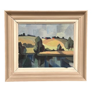 Ruben Hedin, Landscape with Huts, 1960s, Oil on Panel, Framed For Sale