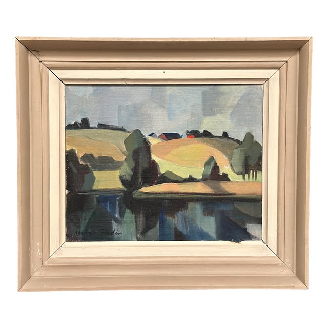 Ruben Hedin, Landscape with Huts, 1960s, Oil on Panel, Framed For Sale