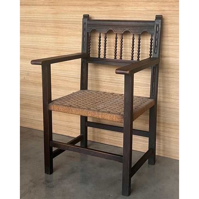 Spanish 20th Century Pair of Catalan Throne Armchairs in Walnut and Caned Seats For Sale - Image 3 of 18