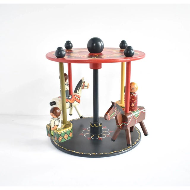 Folk Art Vintage 1980s Hand-Made Wood Spinning Carousel Toy For Sale - Image 3 of 10