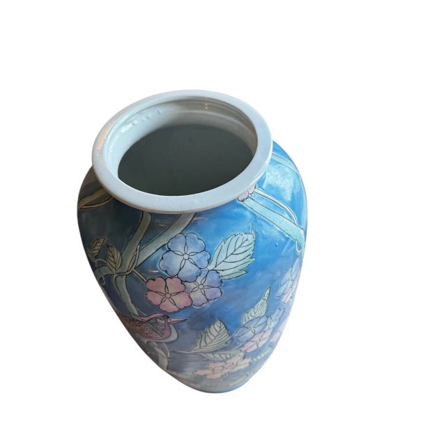 Mid-Century Modern Vintage MCM Cloisonne Style Chinese Porcelain Hand Painted Floor Vase For Sale - Image 3 of 5