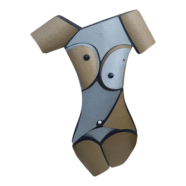 Mid Century Metal Abstract Nude Woman Wall Sculpture Signed For Sale