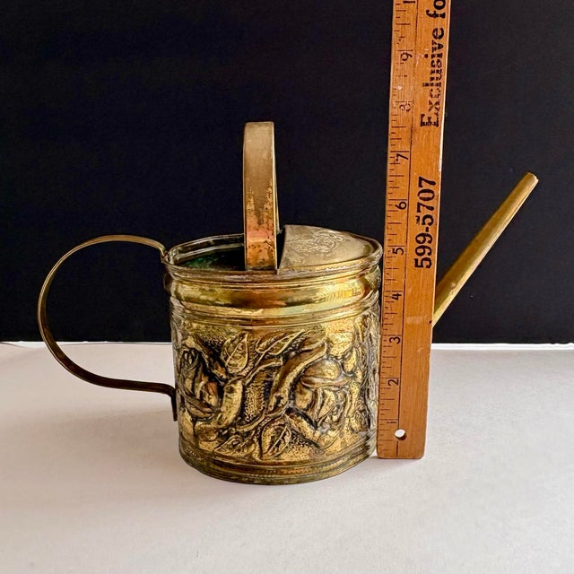 Vintage Embossed Brass Floral Watering Can With Roses For Sale - Image 11 of 11