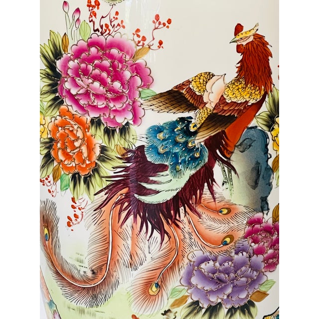 1900s Spectacular Chinese Chinoiserie Floor Vase With Phoenix Birds and Stand For Sale - Image 12 of 12