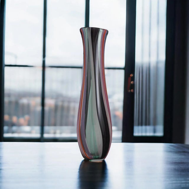 Tall Multi Colored Cane Murano-Style Art Glass Vase, Hand Blown in Nyc For Sale In New York - Image 6 of 12