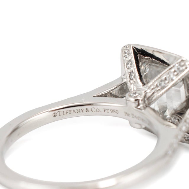 Metal Tiffany & Co. Pt950 2.73ctw Cushion Cut Diamond Halo Engagement Ring, Size 5 For Sale - Image 7 of 12