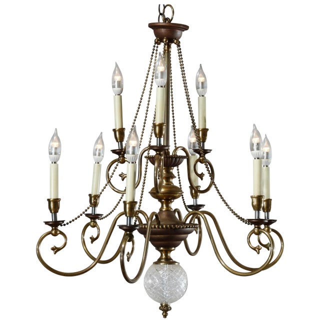 Vintage 20th Century French Nine-Light Tiered Brass and Crystal Chandelier For Sale - Image 13 of 13