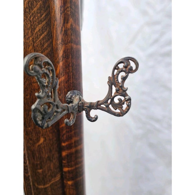 Monumental Antique American Tiger Oak Hall Tree With Mirror & Lift-Top Seat, C. 1890s For Sale - Image 15 of 18