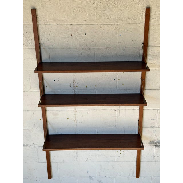 Brown Vintage Cado Teak Wall-Mounted Shelving System With 3 Adjustable Shelves – Danish Modern Mid-Century Wall Unit For Sale - Image 8 of 10