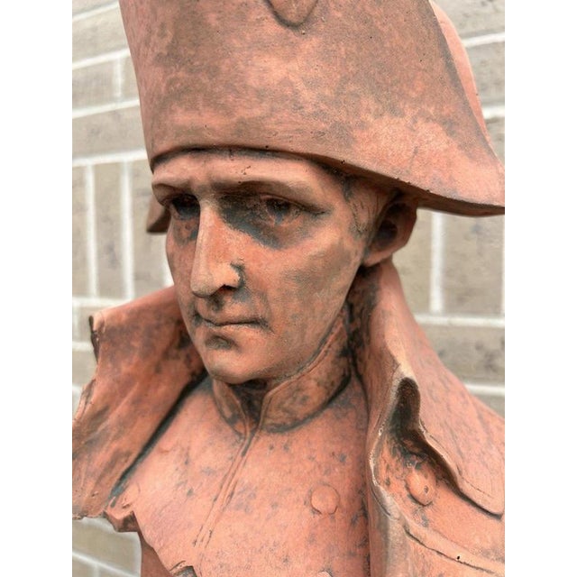 Napoleon Bonaparte Cast Stone Bust with Terracotta Finish Garden Ornament For Sale - Image 14 of 18