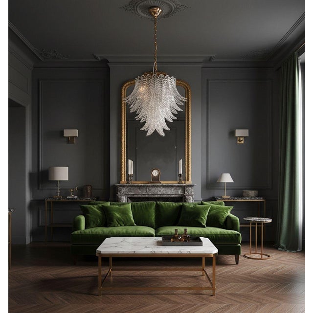 Large Mid Century Modern Murano glass chandelier, attributed to Mazzega, Italy 1970s. The vintage chandelier is made of...