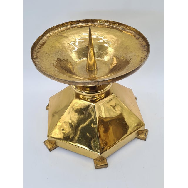 Large Brutalist Brass Candlesticks, Europe, 1970s, Set of 2 For Sale - Image 6 of 11