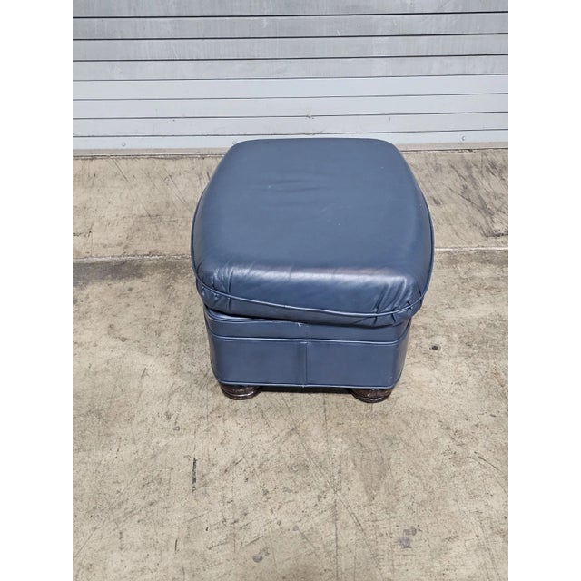 Late 20th Century Hancock & Moore Blue Leather Club Chair Arm Chair W Match Ottoman For Sale - Image 11 of 12
