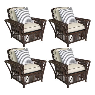 Set of 4 Vintage Coastal Stick Rattan Lounge Chair by Bielicky Brothers For Sale
