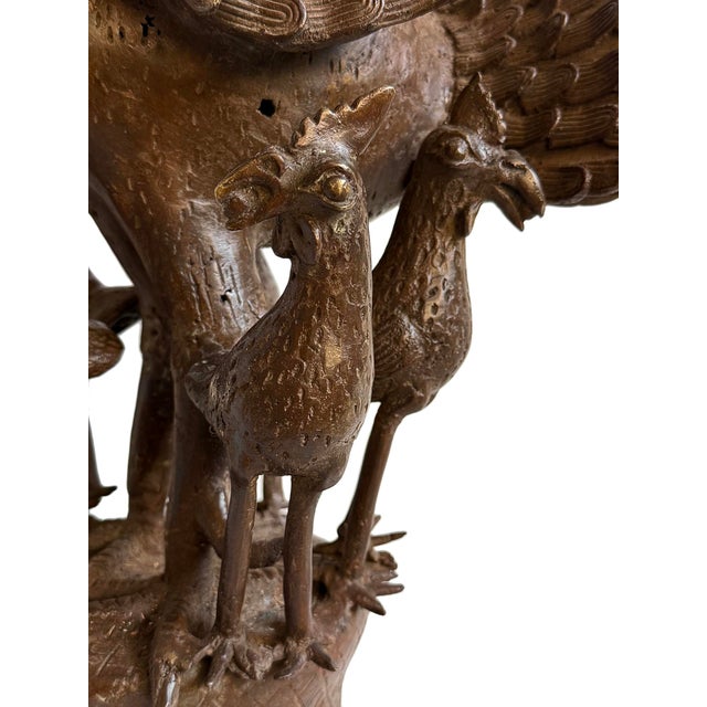 Mid 20th Century Vintage Bronze Benin Chicken Statue For Sale - Image 5 of 9