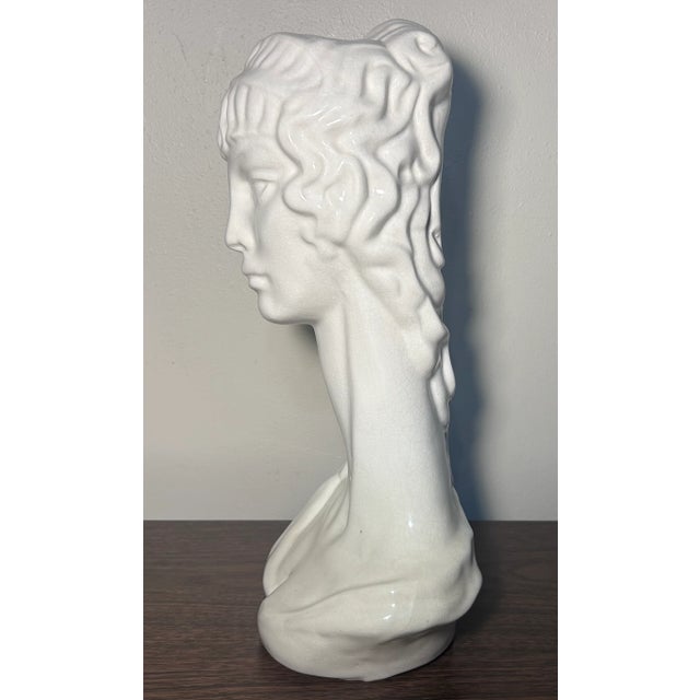Mid-Century Modern Vintage Mid 20th Century American Mid Century Modern Ceramic Crackle Glazed Diana Bust Sculpture For Sale - Image 3 of 6