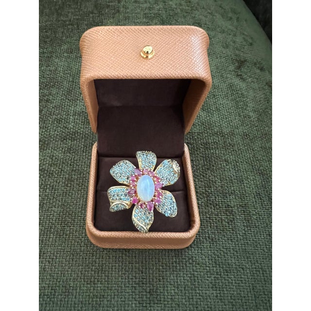 Bochic "Capri" Vintage Ruby, Fire Opal & Blue Topaz Ring Set 18K Gold & Silver For Sale - Image 18 of 18