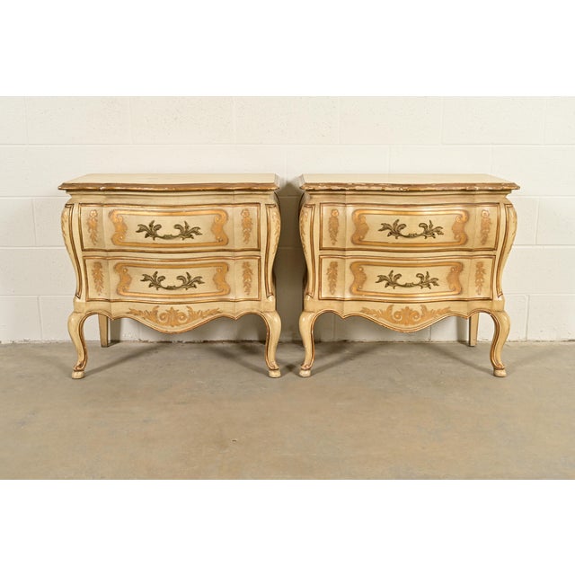 A gorgeous pair of Italian Rococo Louis XV style bombay commodes or nightstands By John Widdicomb USA, Circa 1960s...