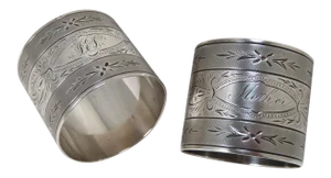 Fine Quality Pair Antique American Victorian Sterling Silver Napkin Rings for "Mother"