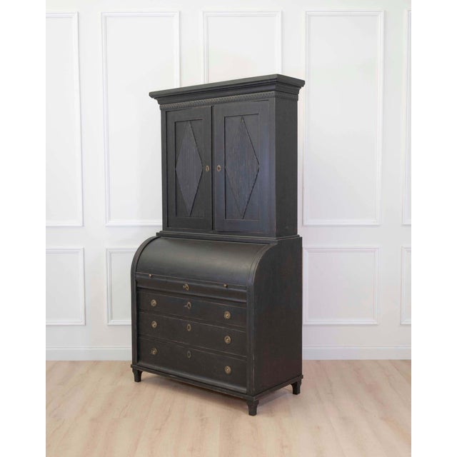 Mid 20th Century Swedish Gustavian Style Roll Top Secretary Cabinet For Sale - Image 10 of 11