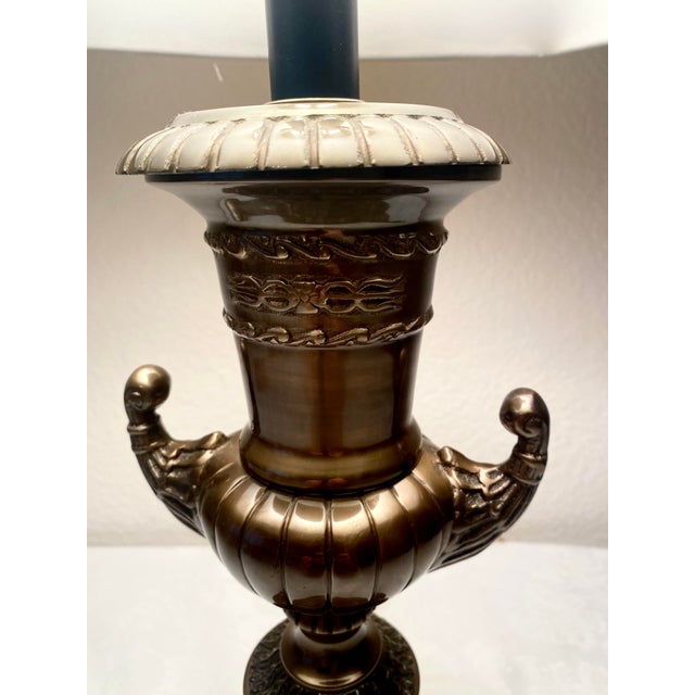 Neoclassical Vintage Trophy Cup Urn Style Bronze & Black Lamp Excellent Condition For Sale - Image 12 of 13