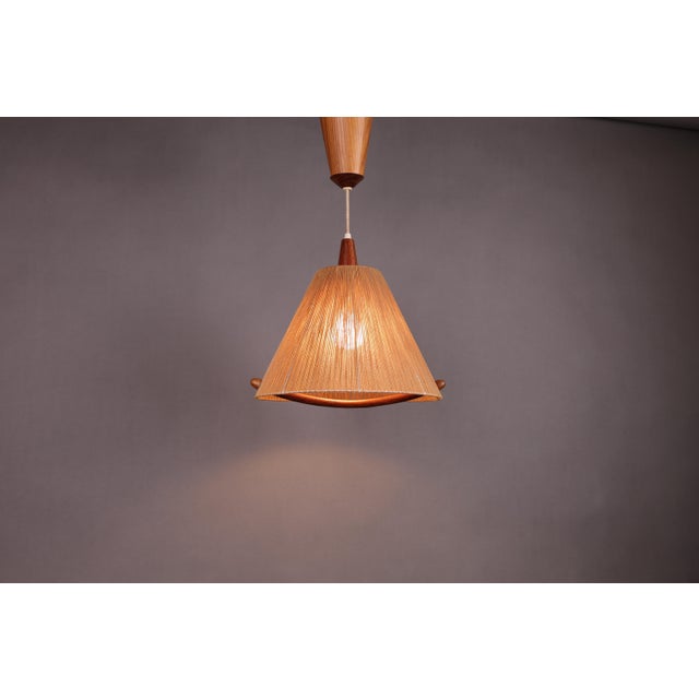 Mid-Century Pendant Lamp in Teak and String from Temde, Germany, 1960s For Sale - Image 10 of 10