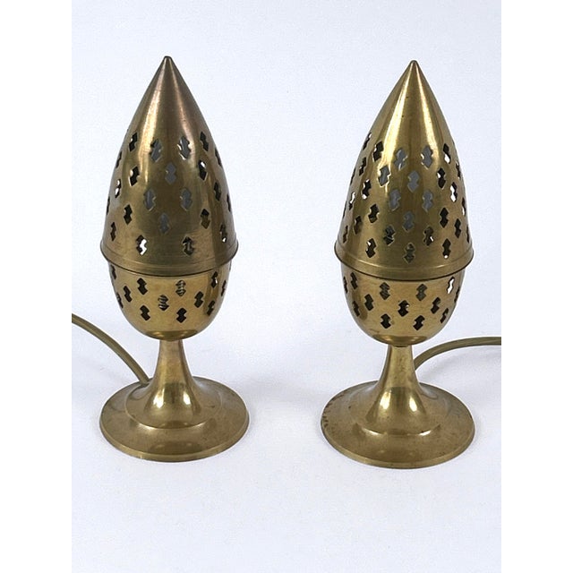 Mid-Century Modern Perforated Brass Bedside Table Lamps, Sweden, 1960s, Set of 2 For Sale - Image 3 of 18