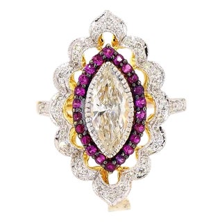 1.02 Carat Marquise Cut Diamond Ruby Gold Ring, Size 6.5 For Sale