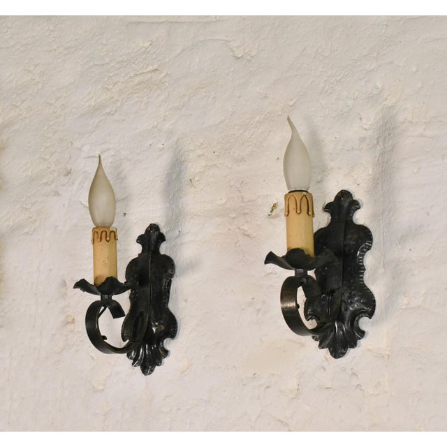 Mid-Century Modern Mid-Century Gothic Tole Wall Sconces, 1970s, Set of 2 For Sale - Image 3 of 8