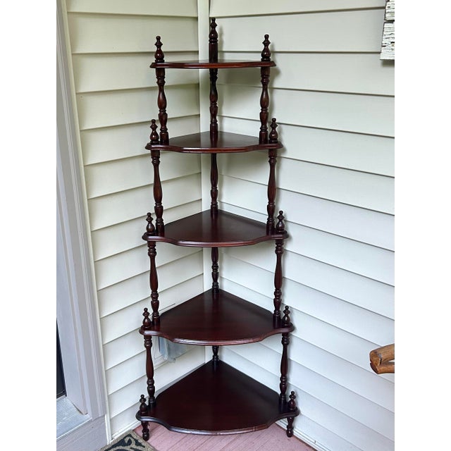Early 20th Century, Victorian, Five-Tier, Mahogany, What-Not Display Shelf, Turned Spindle Supports, Stick and Ball Detailing, Corner Etagere For Sale - Image 4 of 10