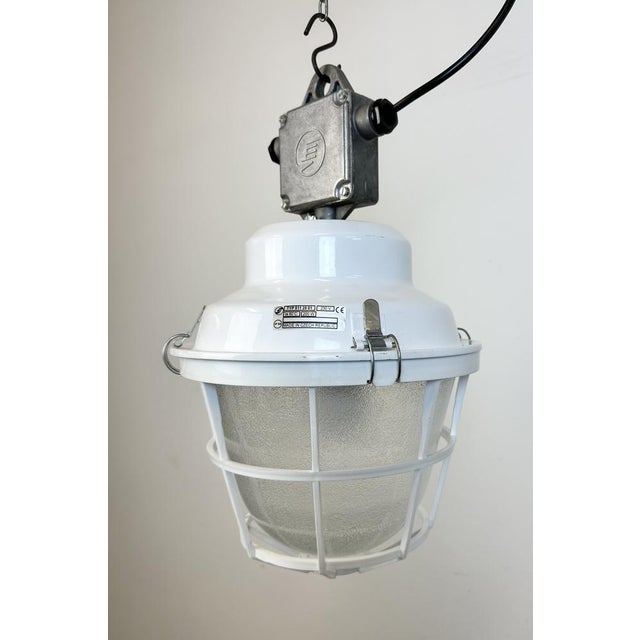Industrial White Factory Light with Plastic Grid from Elektrosvit, 1990s For Sale - Image 6 of 17