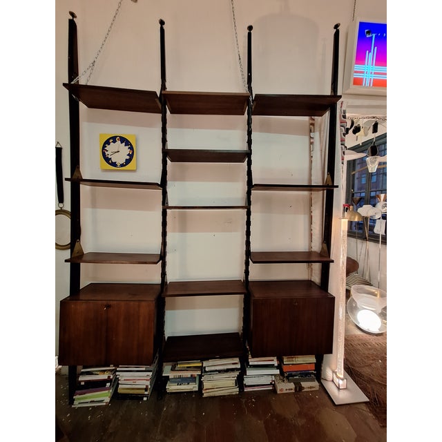 Mid-Century Modern Wooden Floor-to-Ceiling Bookcase with Brass Ends, 1950s For Sale - Image 3 of 11