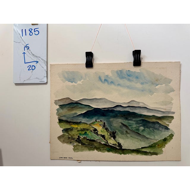 Green Henry Emil Salloch Original Watercolor on Paper Lion Head Trail, 1954. For Sale - Image 8 of 8