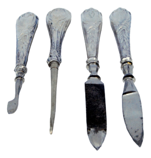 Manicure Set with Embossed Silver Handles, Set of 4