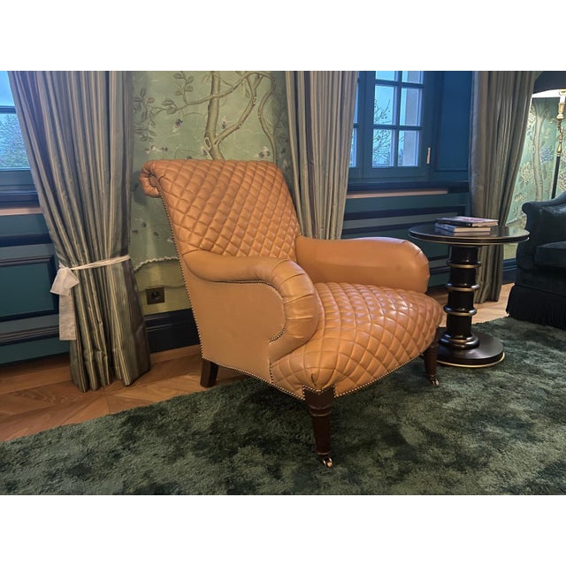 Custom-Made Winston Chair in Quilted Caramel Leather by Chaddock For Sale - Image 4 of 6