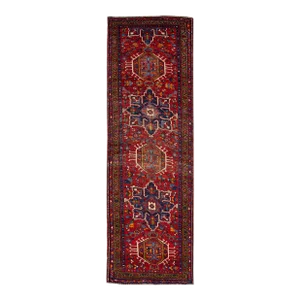 1960s Vintage Persian Heriz Handmade Red Medallion Wool Runner