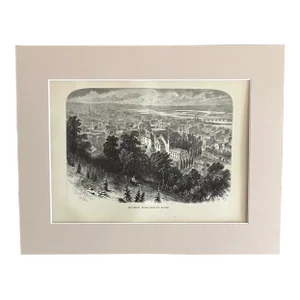 Antique 1874 Wood Engraving, "Dubuque, From Kelly's Bluff" IA in 11x14 Mat