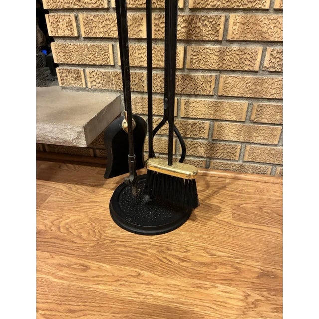 MCM Brass Duck Head Fireplace Tool Set Vintage Mallard Tools + Stand For Sale - Image 4 of 8
