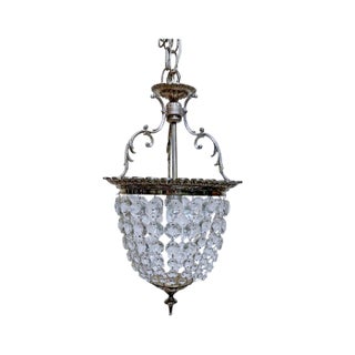 1920s Silver Crystal Basket Pendant Light For Sale