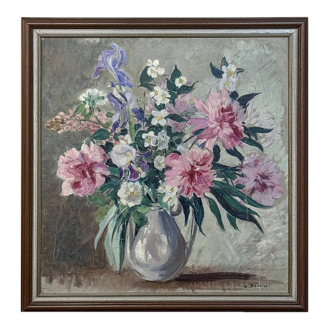 Framed Still Life Oil Painting on Canvas by G. Davoise For Sale