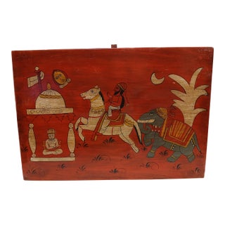 Vintage Painted Trunk Box Solid Wood For Sale