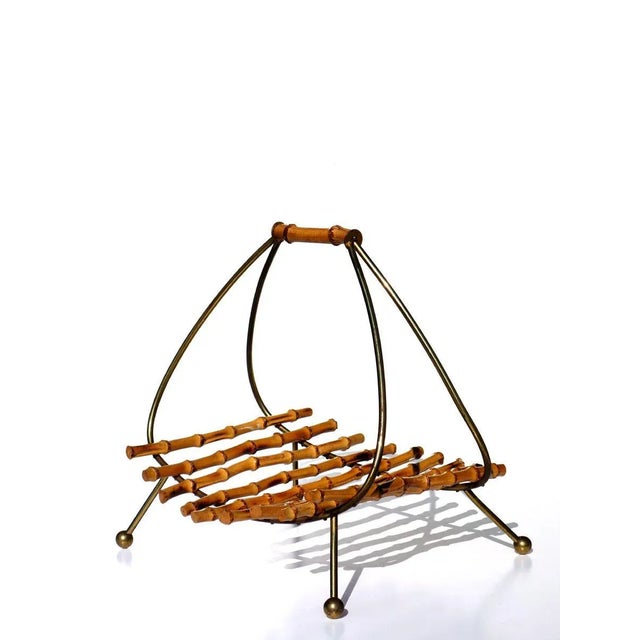 Mid-Century Modern Bamboo & Brass Magazine Rack by Carl Auböck, 1950s For Sale - Image 3 of 7