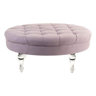 Adalene Lilac Linen Tufted Round Ottoman with Acyrlic Legs For Sale