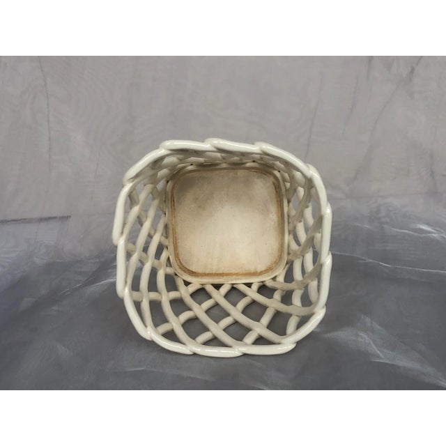 Ceramic Vintage Woven Lattice Decorative Ceramic Basket Napkin Holder For Sale - Image 7 of 10