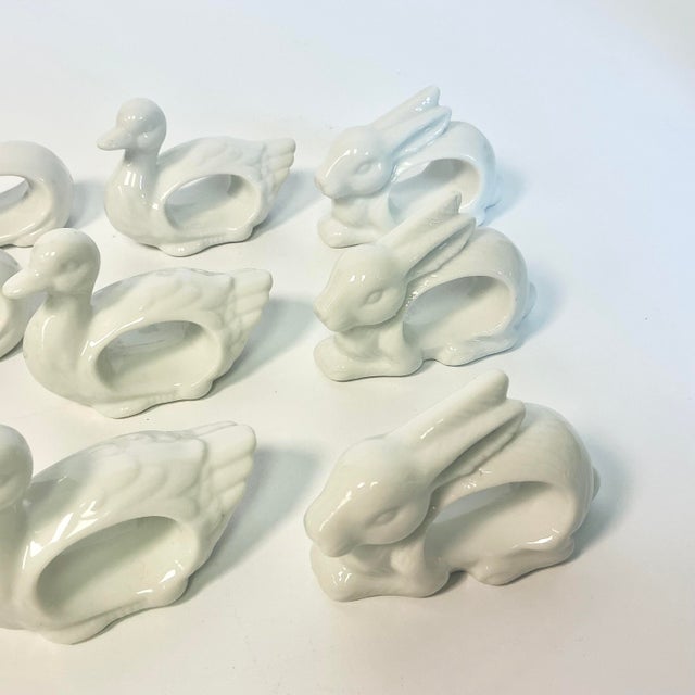 White 1970s Vintage French Blanc Porcelain Barn Yard Animal Napkin Rings - Set of 12 - Easter. For Sale - Image 8 of 14