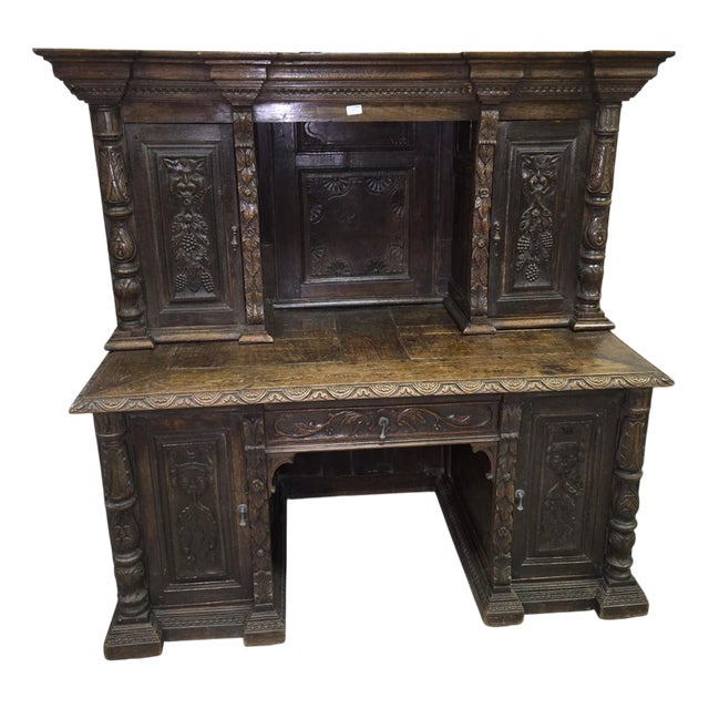 Renaissance Style Desk in Carved Oak For Sale