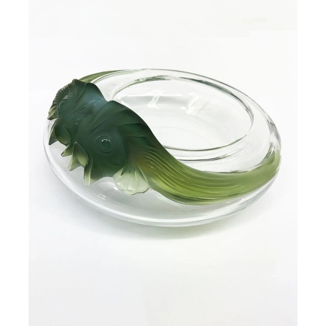 Lalique Grand Rare Lalique Crystal Green Yeso Antinea Koi Fish Centerpiece Bowl For Sale - Image 4 of 5