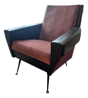 Mid-Century Armchair in Leatherette & Velvet, 1950s