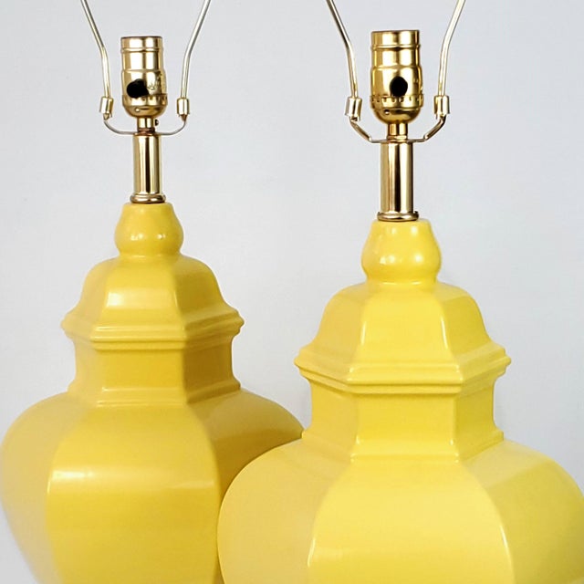 Large Lamps Ginger Jar Pair Yellow For Sale In Miami - Image 6 of 10