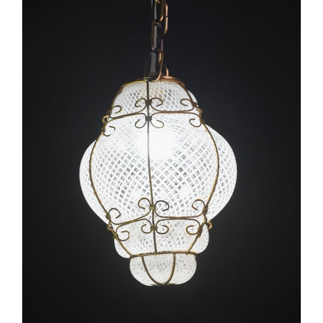 Glass Set of 2 Amazing Venetian Lantern in Murano Reticello Glass, 1950s For Sale - Image 7 of 13